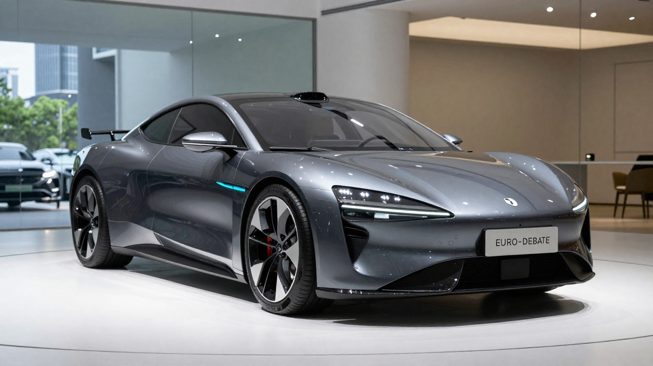 Grauer McLaren Artura Sportwagen in moderner Ausstellung mit LED-Scheinwerfern und sportlichem Design